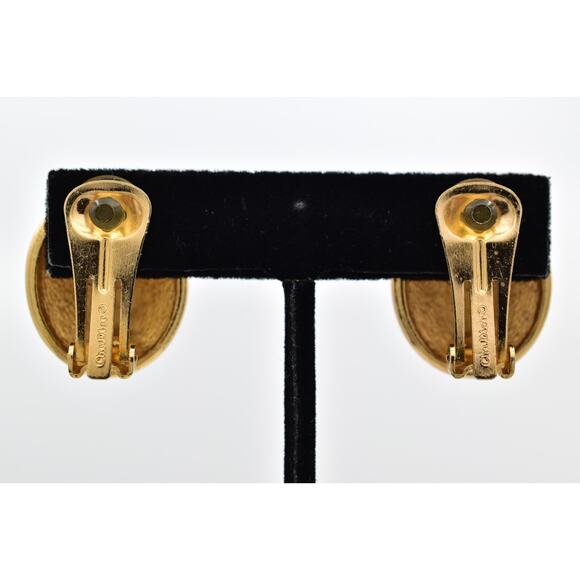 Christian Dior Vintage Clip On Earrings Rhinestone Crystal Pearl Gold Signed 9I - Picture 10 of 12